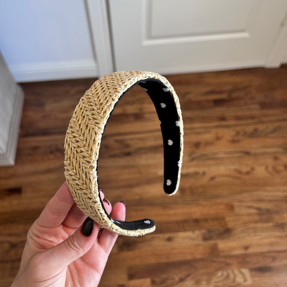 Neutral Tan Woven Raffia Flat Headband